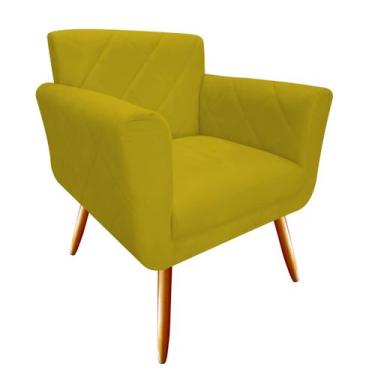 Imagem de Poltrona Decorativa Sabrina Couro Amarelo Pés Madeira Ms Decor - Mansã