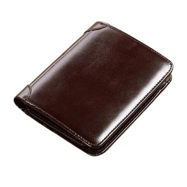 Imagem de Carteira Antifurto Masculina De Couro Legítimo Vintage De Trifold E Bifold À Escolha (Café brilhante, Bifold)