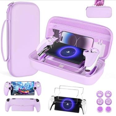 Imagem de EIELST Pacote De Acessórios Para Controle Remoto Do Playstation Portal - Kit Fofos Ps5 Com Estojo Transporte, Conjunto Capa Protetora E Protetor Tela Ps Roxo