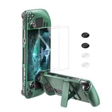 Imagem de bibuks Capa Para Steam Deck Bibuks, Protetora Oled, Acessórios Com Antiderrapante, Suporte, 2 Protetores De Tela, 4 Polegar (Verde)