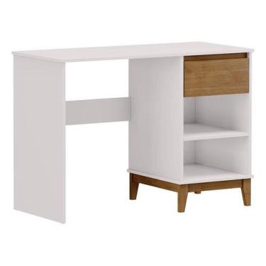 Imagem de Escrivaninha 1 Gaveta Prata Off White / Freijó - FN - Finestra