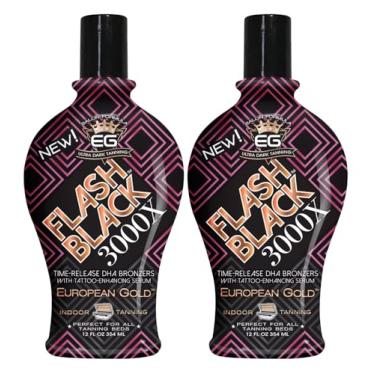 Imagem de European Gold Conjunto De 2: Loção Bronzeadora Interna Flash Black 3000X Com Bronzeadores Dha De Liberação Prolongada, 12 Oz