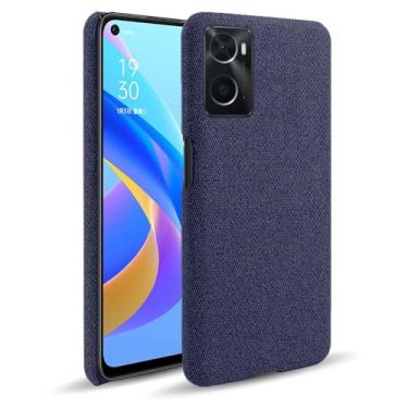 Imagem de Capa para OPPO A76 4G,Capa desenhada em lona,Case Protetora Ultrafina com Empunhadura Macia,Design em Tecido Antichoque e Antiarranhões-Blue