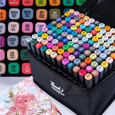 Imagem de Kit Estojo de Canetas Marcadoras Touch Ponta Dupla Para Colorir Bobbie Goods Aquarela Desenho Cores Vivas Canetinhas Duas Pontas Permanente 24/36/48/60/80 Cores Com Estojo Preto Original (48)