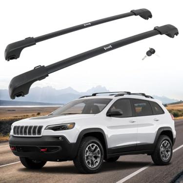 Imagem de HEKA Barras transversais de teto de 118 kg adequadas para Cherokee 2014-2023 totalmente em alumínio trancável bagagem, caiaques, bicicletas, canoa, pranchas de surfe, snowboards (com trilhos laterais)