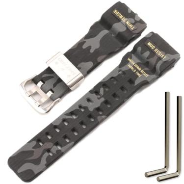 Imagem de Pulseira de resina compatível com Casio G-Shock Master of G Mudmaster GG-1000 GWG-100 GSG-100 pulseira de relógio esportivo, Camuflagem preta, One Size