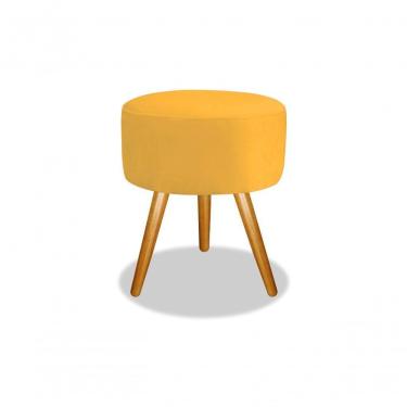 Imagem de Puff Banqueta Magnus Redondo Amarelo Pés Castanho