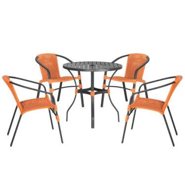 Imagem de 04 Cadeiras Floripa e Mesa Roma 100Cm Preta e Corda Nautica Trama Orig