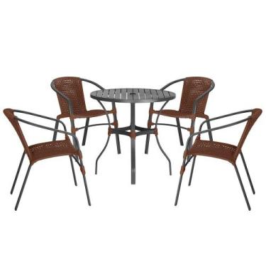 Imagem de 04 Cadeiras Floripa e Mesa Roma 100Cm Preta e Corda Nautica Trama Orig