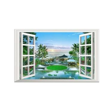 Imagem de Impressão lona janela falsa-Árvore nuvens-Imagem arte parede paisagem-Pintura moderna para banheiro decoração 30x50cm12x20in Sem Moldura