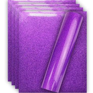 Imagem de Tvinyl Warehouse Vinil De Transferência Térmica Htv Com Glitter Roxo Para Camiseta, 30,5 Cm X 25,4 (5 Folhas)
