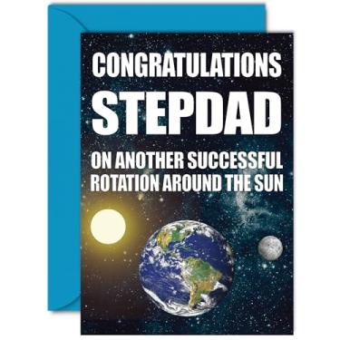 Imagem de Cartões de aniversário engraçados para padrasto - Rotação da Terra - Cartão de aniversário de piada rude para padrasto de enteado e filha, humor 40º 50º 60º 70º 80º aniversário A5 Step Daddy Papa
