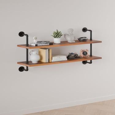 Imagem de Prateleira de tubo industrial, prateleiras de parede, prateleiras de madeira: prateleiras de cozinha, prateleiras flutuantes longas de madeira de 91 cm para parede de fazenda, prateleiras de livros