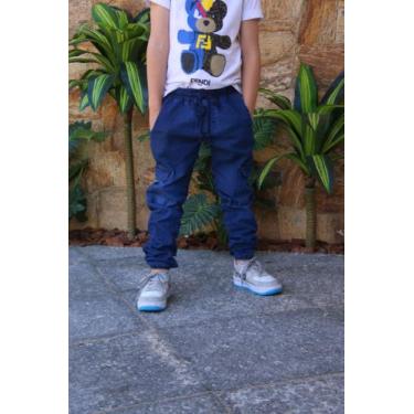 Imagem de Calça sarja cargo Infantil Juvenil masculina 8 ao 16 - theokids, Azul 