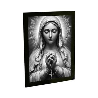 Imagem de Quadro Decorativo Nossa Senhora, Ilustração Cinza, Tamanho A4 24x34cm, Moldura em Pinus, Impressão em Papel Fotográfico