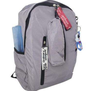 Imagem de Mochila Escolar Feminina Kit Estojo E Chaveiro Cinza Zc8006 - Ello