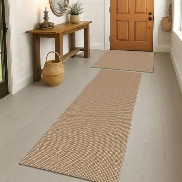 Imagem de EARTHALL Conjunto de tapetes de área de 5 x 7 x 1,5 m, laváveis para chão, antiderrapante, com revestimento de borracha, tapete de cozinha trançado para entrada, corredor, cozinha, quarto, laranja