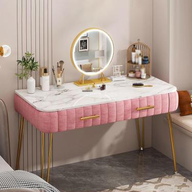 Imagem de Penteadeira Com Espelho Led Para Quarto, Mesa De Maquiagem Com Gaveta Deslizante Espaçosa, 3 Modos De Iluminação, Pink, 100cm/39in