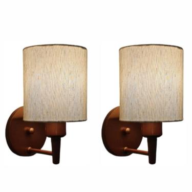 Imagem de Kit/2 Arandela Cilíndrica Md-2009 Base Cobre Cupula em Tecido 14x15cm Linho Bege - Bivolt