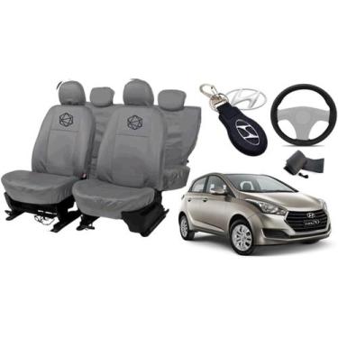 Imagem de Kit capa couro cinza HB20 13-17 luxo + volante brinde - ferro tech br