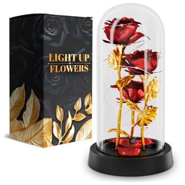 Imagem de Rosa em cúpula de vidro – lindas luzes de flores de rosa, para mulheres, presentes para mãe, dia dos namorados, dia das mães, dia da mulher – decoração de casa elegante | Flores rosas com luz LED