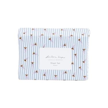 Imagem de London Kaye Conjunto de lençóis listrados azul e branco mini martini, casal