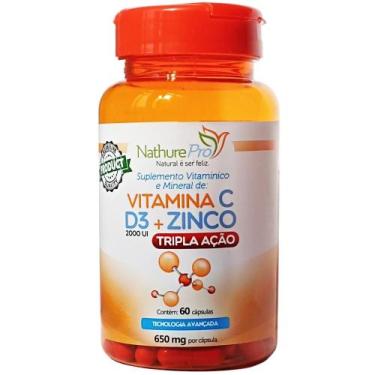 Imagem de Vitamina C + D3 + Zinco (Tripla Ação) 60 Cápsulas 650mg - NathurePro