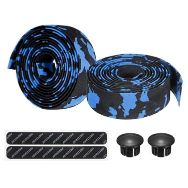 Imagem de PATIKIL Fita EVA para guidão de bicicleta, 1 par de fita macia para barra de bicicleta tamanho único com plugues de extremidade e costas adesivas para dobrar ciclismo de estrada, azul/preto