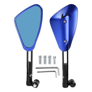 Imagem de Hihaha Espelhos retrovisores de motocicleta, espelhos laterais de extremidade de barra, montagem ajustável de liga de alumínio, 1 conjunto preto e azul M8/M10 forma poligonal