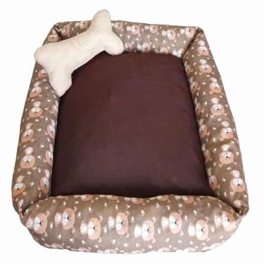 Imagem de Cama Quadrada para Pets com Almofada, Pequeno e Grande Porte, Tecido Gorgurinho Estampado (Avelã, Pequeno)