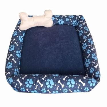 Imagem de Cama Quadrada para Pets de Pequeno, Médio e Grande Porte, Mantinha Soft, Gorgurinho Maquinetado (Grande, Azul Marinho)