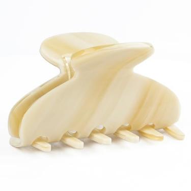 Imagem de MAORULU Grampo de garra de acetato médio fofo para mulheres e meninas, clipes de garra brancos creme de 7,6 cm para cabelos finos e médios grossos, clipe de banana francesa durável com caixa de