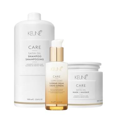 Imagem de Kit Keune Care Satin Oil Shampoo Litro Máscara G e Lumi Coat Supreme Cream (3 produtos)