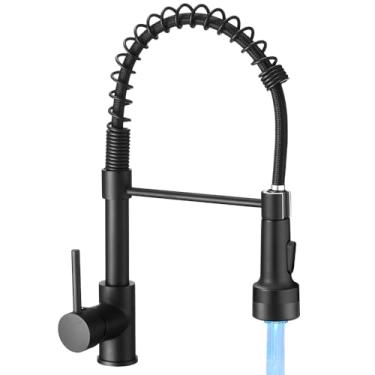 Imagem de OWOFAN Kitchen Faucet LED Light, Kitchen Faucets with Pull Down Sprayer 304 Stainless Steel Matte Black Industrial Single Handle Faucet for Farmhouse Camper Laundry Utility Rv Wet Bar Sinks 9003R