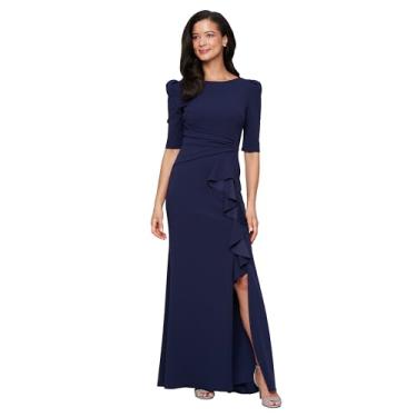 Imagem de Alex Evenings Vestido feminino longo com ombros bufantes, Crepe azul marinho brilhante, 38