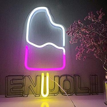 Imagem de HULIN Sinais de neon, sinais de luz neon LED decorativa de parede, luz noturna alimentada por USB, luzes noturnas neon para quarto, quarto de crianças, bar, festa, Natal (sorvete)