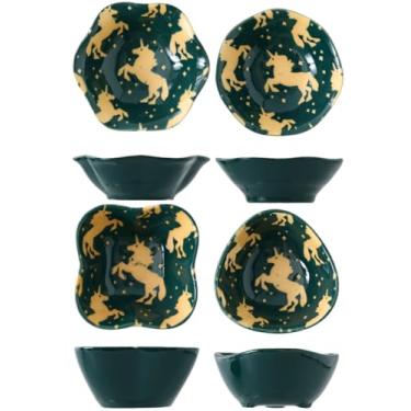 Imagem de yaocoral Pacote com 4 pratos pequenos de cerâmica de 85 g, molho de soja japonês, mini tigelas de molho de unicórnio fofas para acompanhamentos, sushi, molhos, ketchup, condimento, tempero, festa de