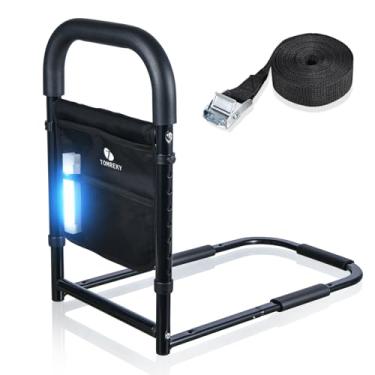 Imagem de Trilhos de cama para adultos idosos auxiliam na segurança com luz de movimento para idosos Barra de mão com bolso de armazenamento Estabilizador de patente com alça de fixação, suporta até 136 kg