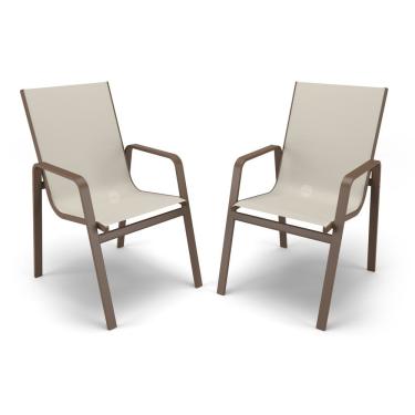 Imagem de Kit 2 Cadeiras Miami Gourmet Alumínio Marrom Tela Bege
