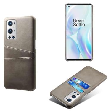 Imagem de Capas Compatível com Oneplus 9 PRO,Caso de couro PU-Tampa de telefone a prova de choque com 2 slots de cartão,Proteção anti-impressão digital e anti-gota-Grey