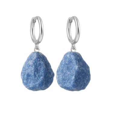 Imagem de Brinco de Argola Quartzo Azul - Cristal Natural, Prata 925