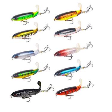 Imagem de Conjunto de iscas de pesca, 10 peças de iscas de robalo com cauda giratória flutuante, iscas rígidas, artificiais, iscas de natação, iscas de natação que afundam lentamente, kits de equipamento de