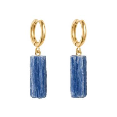 Imagem de Brinco de Argola Cianita Azul - Cristal Natural, Banho Ouro 18k