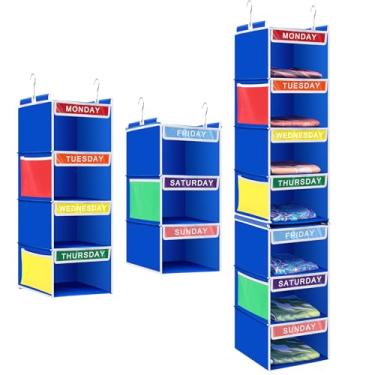 Imagem de Amylove Organizador semanal de roupas infantis com 7 prateleiras, 3 prateleiras e 4 organizadores separáveis para pendurar 28 x 28 x 127 cm, atividades diárias, cubo de armazenamento de roupas