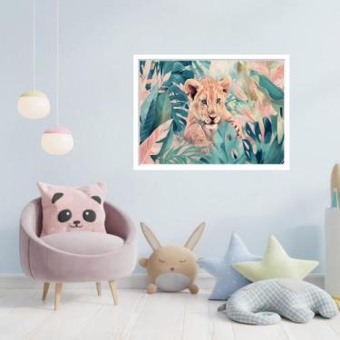 Imagem de Quadro Decorativo Leão Folhagem - 50x70cm - Quadros On-line, Moldura P