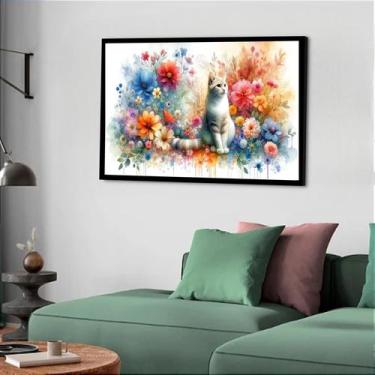Imagem de Quadro Decorativo Gata Flores - 50x70cm - Quadros On-line, Moldura Pre