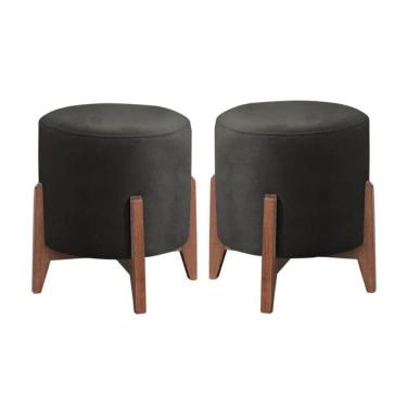 Imagem de Kit 2 Puff Decorativo Para Sala Redondo Luxo Atenas Veludo Preto