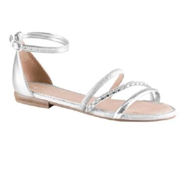 Imagem de Sandalia Via Uno Rasteirinha Ref 859021slavv Prata/tira Cristal/marfim 037