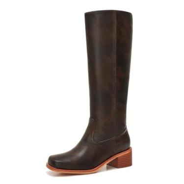 Imagem de Aizhenzm Botas femininas de cano alto, cano alto, plus size, salto baixo, confortáveis, com zíper, couro sintético, estilo equestre, botas altas para outono e inverno, MOCHA MARROM, 8 Wide