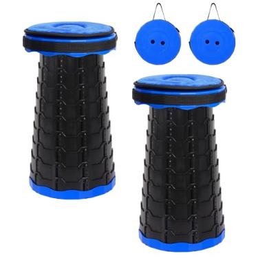 Imagem de FXKS Pacote com 2 bancos telescópicos portáteis dobráveis com almofada, banco dobrável retrátil, capacidade máxima de carga de 181 kg, bancos dobráveis portáteis para acampamento, caminhadas